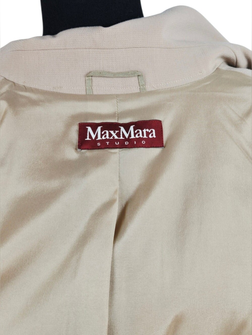 Max Mara Studio Wool Blend Hidden Snap Jacket Blazer Beige Black Size 10 - Picture 5 of 14